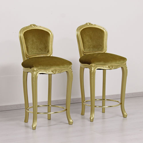 Banqueta alta de estilo francês - BRIANZA SPECIAL 65 cm. - ORSITALIA - em couro sintético / em madeira envernizada / em lona