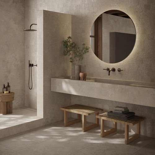 Placas de revestimento em mármore travertino - TIBUR - KRONOS CERAMICHE - fosca / estruturada / para ambiente interno