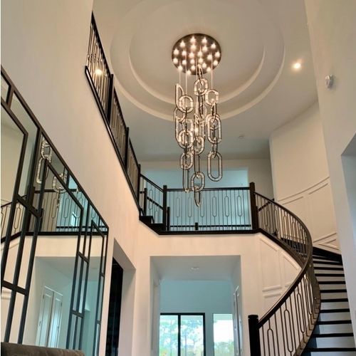 Lustre contemporâneo - AM3060 WINDFALL JEWEL - Alan Mizrahi Lighting - em cristal / em aço inoxidável / com malha em anéis