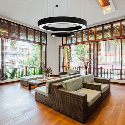 Luminária técnica pendente - OLYMPIA - Brilumen - de LED / com malha em anéis / IP40
