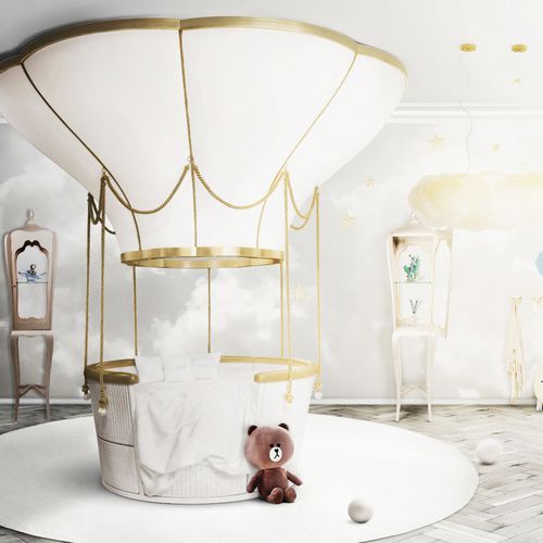 Cama com dossel - FANTASY AIR BALLOON - Circu - de solteiro / de design original / estofada