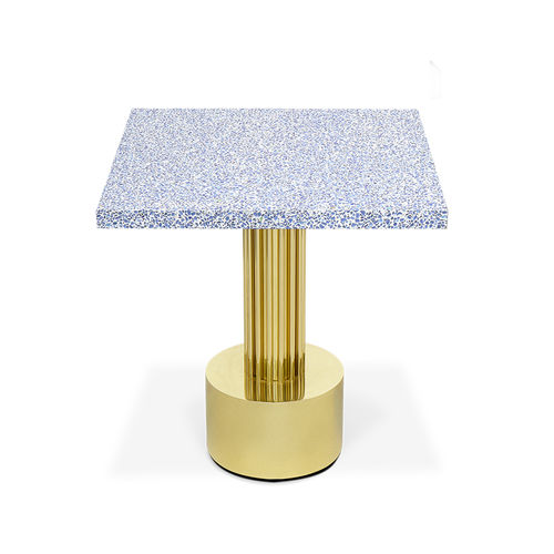 Mesa design - DENNING - Essential Home - em terrazzo / com base em latão polido / quadrada