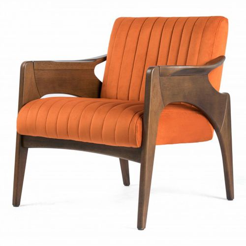 Poltrona contemporânea - WING - Moora - em tecido / em madeira / laranja