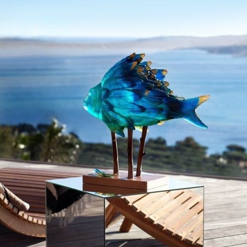 Escultura em cristal - Punky Fish - Daum - para ambiente externo / de instalação livre / azul