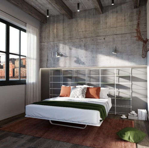 Cama de casal - RETTANGOLO - Barel Srl - contemporânea / com cabeceira / com prateleiras