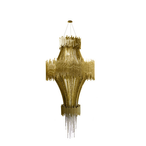 Lustre contemporâneo - SCALA - LUXXU MODERN DESIGN & LIVING - em cristal / em latão banhado a ouro / escultura