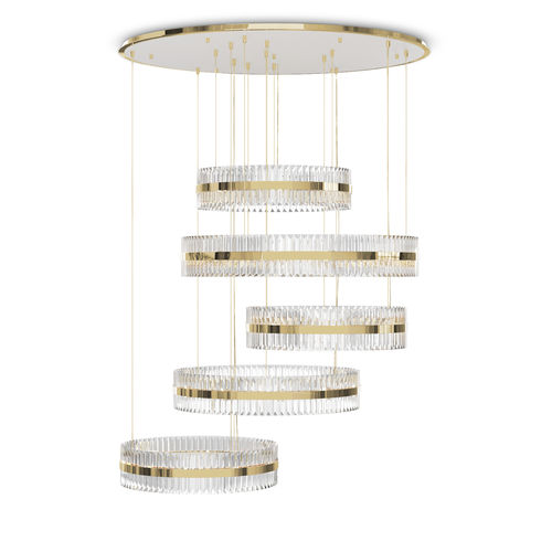 Lustre contemporâneo - Liberty Slim - LUXXU MODERN DESIGN & LIVING - em cristal / em latão banhado a ouro / com malha em anéis