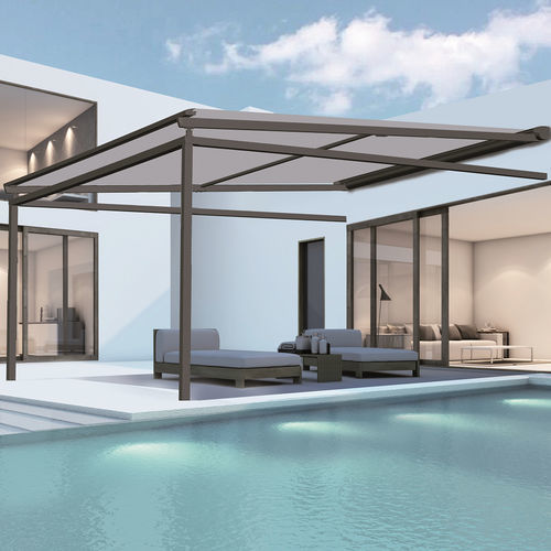 Pérgola apoiada em parede - VERASTOR-SKY - LLAZA WORLD, S.A. - suspensa / em alumínio / em PVC
