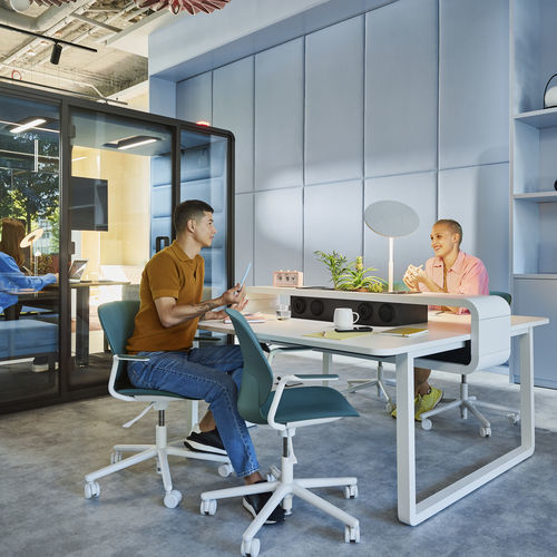 Mesa de trabalho contemporânea - HushSpot - Mikomax Smart Office - em metal laqueado / com base metálica laqueada / retangular