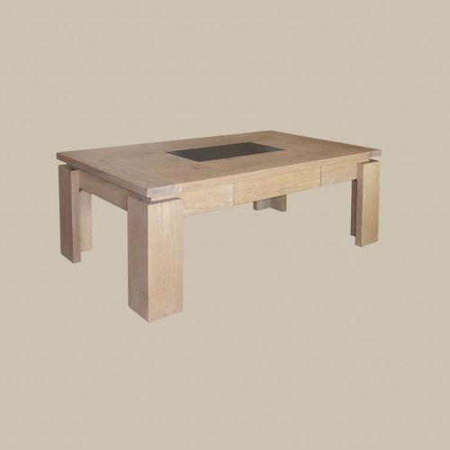 Mesa de centro contemporânea - ECLIPSE - DELORME MEUBLES - em granito / em carvalho / retangular