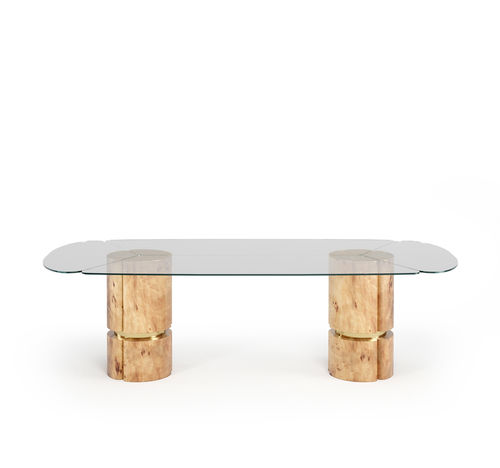 Mesa de jantar contemporânea - EUPHORIA - Memoir - em vidro / com base em raiz de choupo / com base em latão polido