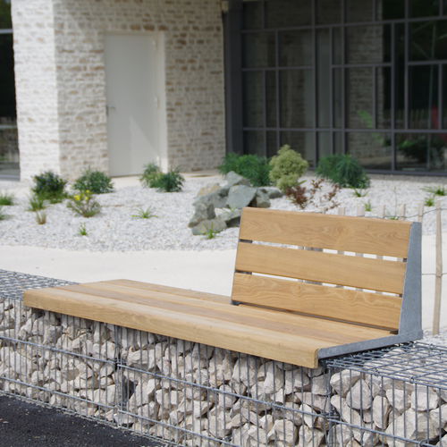 Banco para espaço público contemporâneo - MOBILIER EVOL 1/2 DOSSIER - ID GABION - L'AGENCE URBAINE - em aço galvanizado / em madeira maciça / em pedra