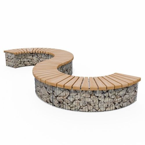 Banco para espaço público design - XL - ID GABION - L'AGENCE URBAINE - em madeira / com encosto / sem braços