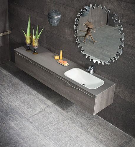 Gabinete de banheiro suspenso - QB01 - IDEAL BAGNI - em laminado melamínico / em carvalho / contemporâneo