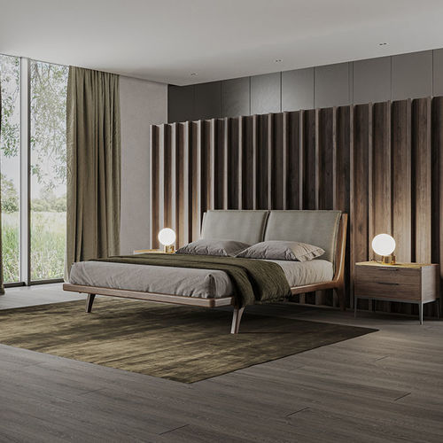 Cama de casal - KURLY - De-code, Lattas Nik. Spyridon - contemporânea / com cabeceira estofada / em tecido