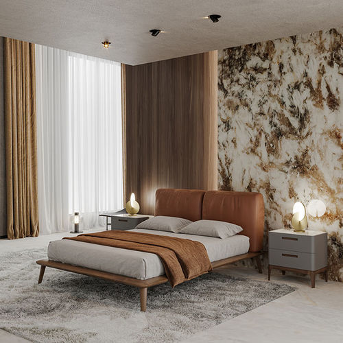 Cama de casal - TOKYO - De-code, Lattas Nik. Spyridon - contemporânea / com cabeceira estofada / em tecido