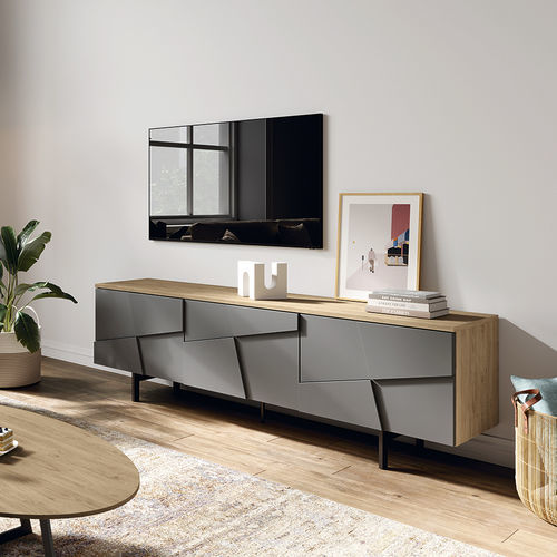 Rack de TV contemporâneo - Linen - Mobenia - com 4 portas / em MDF laqueado / em laminado melamínico