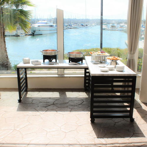 Mesa contemporânea - MOBILE NESTING BUFFET - Forbes Group Ltd - em madeira maciça / em aço inoxidável / em laminado