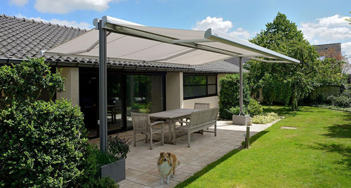 Toldo reto autoportante - Twinstor - Van Hoof - retrátil / motorizado / da linha comercial