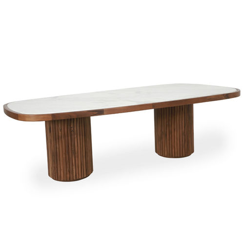 Mesa de jantar contemporânea - OTUTU - ALANKARAM - em teca / em mármore / com base em teca