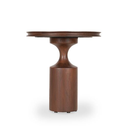Mesa lateral contemporânea - BELLO - ALANKARAM - em teca / com base em teca / redonda