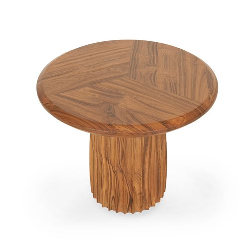 Mesa lateral contemporânea - SILINDA - ALANKARAM - em teca / com base em teca / redonda