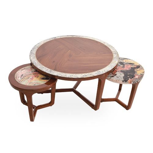 Mesa moderna - UCHTA - ALANKARAM - em teca / com base em teca / redonda
