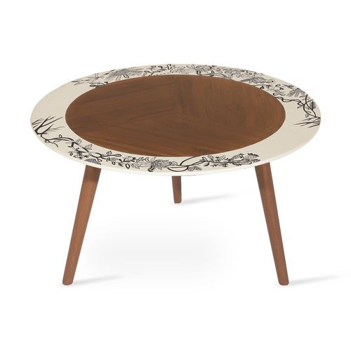 Mesa contemporânea - PTALO - ALANKARAM - em teca / com base em teca / redonda