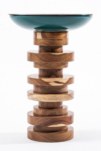 Mesa lateral contemporânea - VERDIGRIS - EGG DESIGNS - em madeira / em cobre / redonda