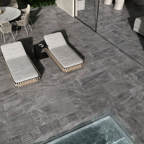 Placas de revestimento em grés porcelanato - IMPERIAL CENIZA - Exagres - polida / para ambiente interno / para ambiente externo