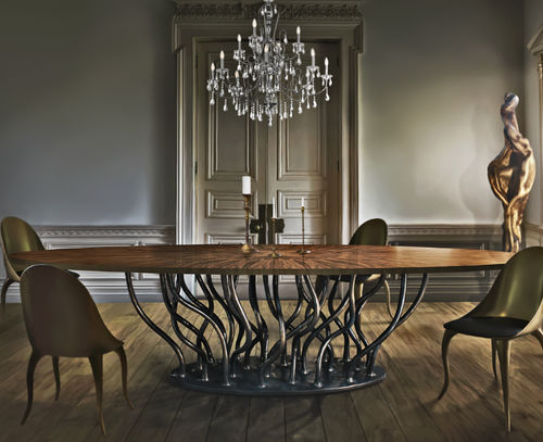 Mesa de jantar de design orgânico - ALLANA - KARPA - em nogueira / em vidro / com base em resina