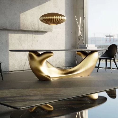 Mesa de jantar contemporânea - INVICTA - KARPA - em vidro temperado / com base em resina / com base em fibra de vidro