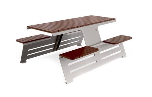 Conjunto de mesa e bancos contemporâneo - 389 - Encho Enchev - ETE - em madeira / metálico / para espaços públicos