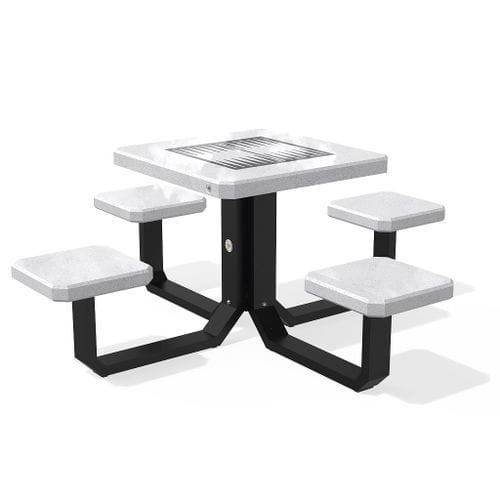 Mesa de piquenique contemporânea - MODEL 426 - Encho Enchev - ETE - em concreto armado / com base em aço inoxidável / quadrada