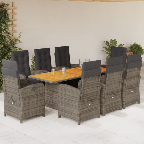 Conjunto de mesa e cadeiras contemporâneo - vidaXL 9-tlg : 3212507 - desayo - de jardim / para pátio / em acácia