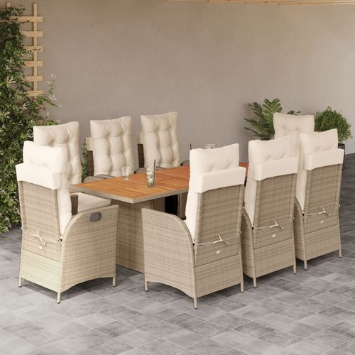 Conjunto de mesa e cadeiras contemporâneo - vidaXL 9-tlg : 3213373 - desayo - de jardim / para pátio / em acácia