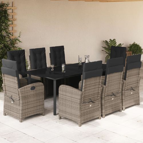Conjunto de mesa e cadeiras contemporâneo - vidaXL 9-tlg : 3212569 - desayo - de jardim / em aço revestido a pó / em vidro