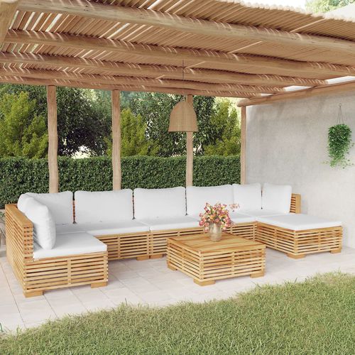Conjunto de jardim contemporâneo - vidaXL 8-tlg : 3100909 - desayo - em madeira maciça / em teca / em tecido