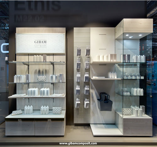 Expositor para produtos de beleza - M22.02 ETHIS - GIBAM SHOPS SPA - de parede / em madeira / em alumínio