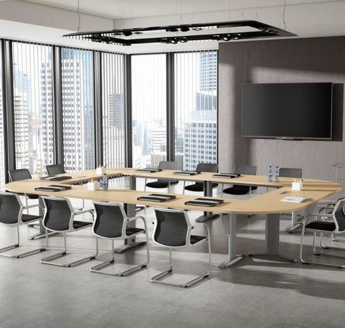Mesa de reunião contemporânea - ATENEA + - EMOBOK - metálica / em laminado melamínico / retangular