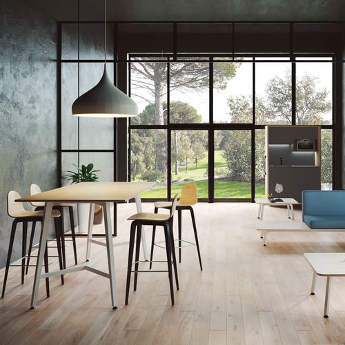 Mesa alta contemporânea - ORGANOVA - EMOBOK - em laminado melamínico / com base metálica / da linha comercial