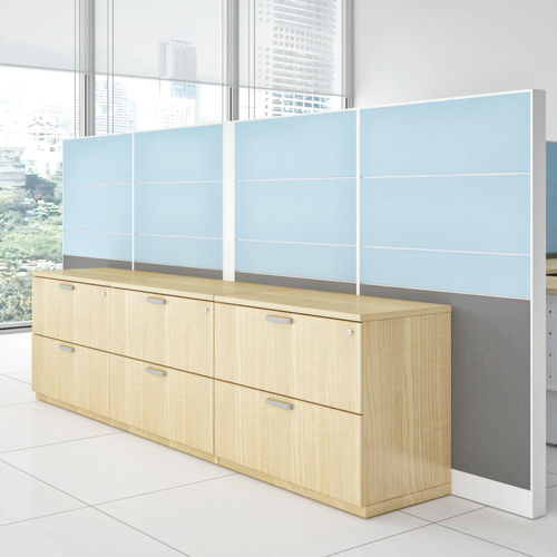 Armário de arquivo baixo - ENCASE - Bristol - em laminado melamínico / com porta de abrir / com gavetas