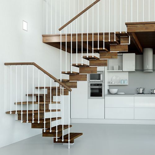 Escada em L - K20-KIT - d'OPERA STAIRS - em U / com degraus em madeira / com estrutura em madeira