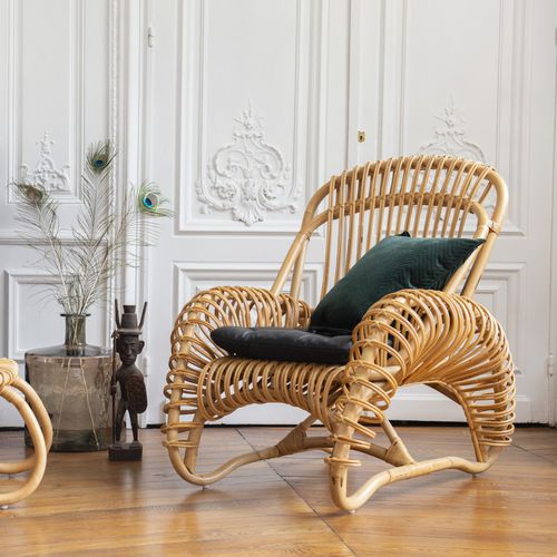 Poltrona contemporânea - BOUCLE - KOK Maison - em tecido / em ratã / em ratã