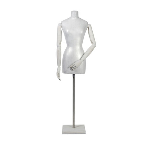Busto feminino adulto - B306 ANTIQUE WHITE WITH WOOD STAINED ARMS - STOCKMAN - vintage / em madeira / sem cabeça