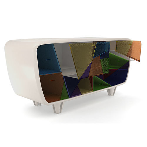 Buffet aparador de design original - Vitral - BITANGRA - em madeira laqueada / em vidro / com gavetas
