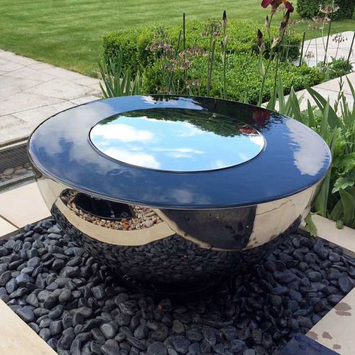 Fonte de jardim - SKY CHALICE - DAVID HARBER - em aço inoxidável polido / contemporânea