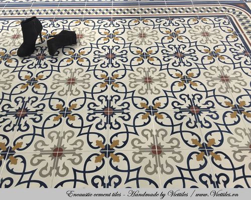 Ladrilho hidráulico fosco - V20-296 - Viet Tiles Corporation - para ambiente interno / de piso / 20x20 cm