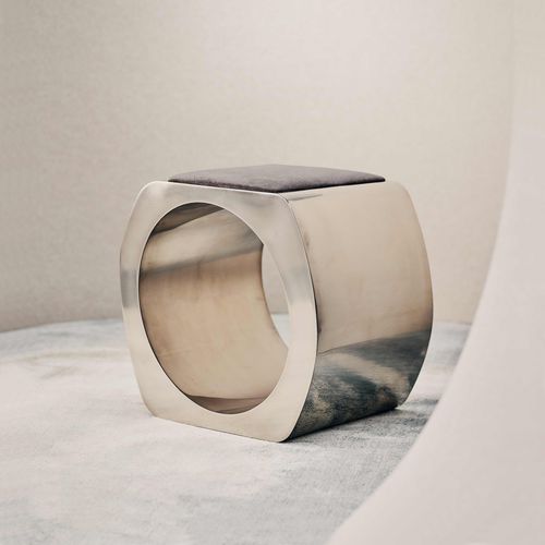 Banqueta contemporânea - Skye - TOM FAULKNER - em couro / com base em aço / estofada