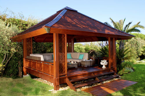 Gazebo em merbau - 16M2 - Teck Time - com cobertura de madeira / com estrutura em madeira / para hotel